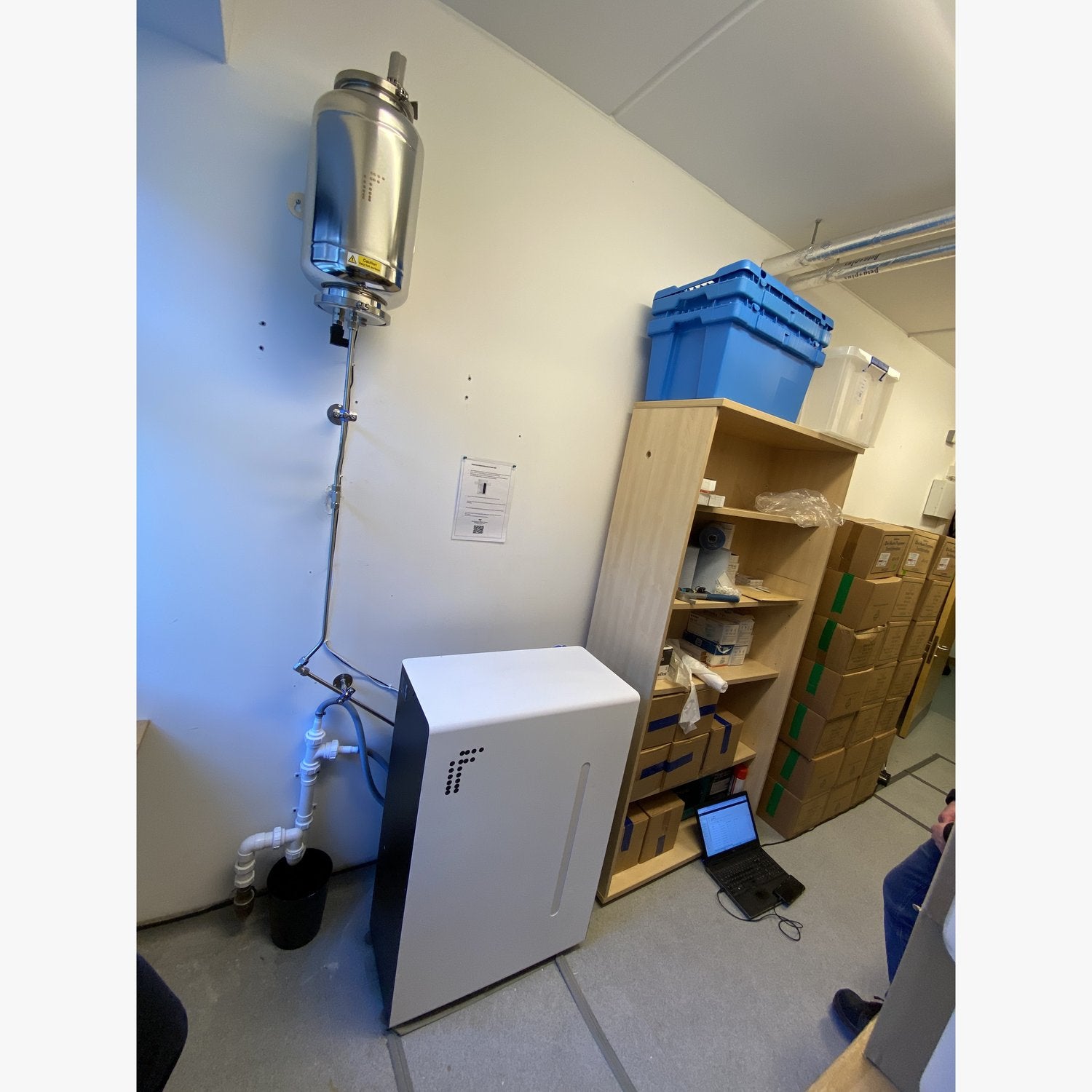 MedicalOne installed in the Raigmore dental decontamination unit with its stainless reservoir and pipework
